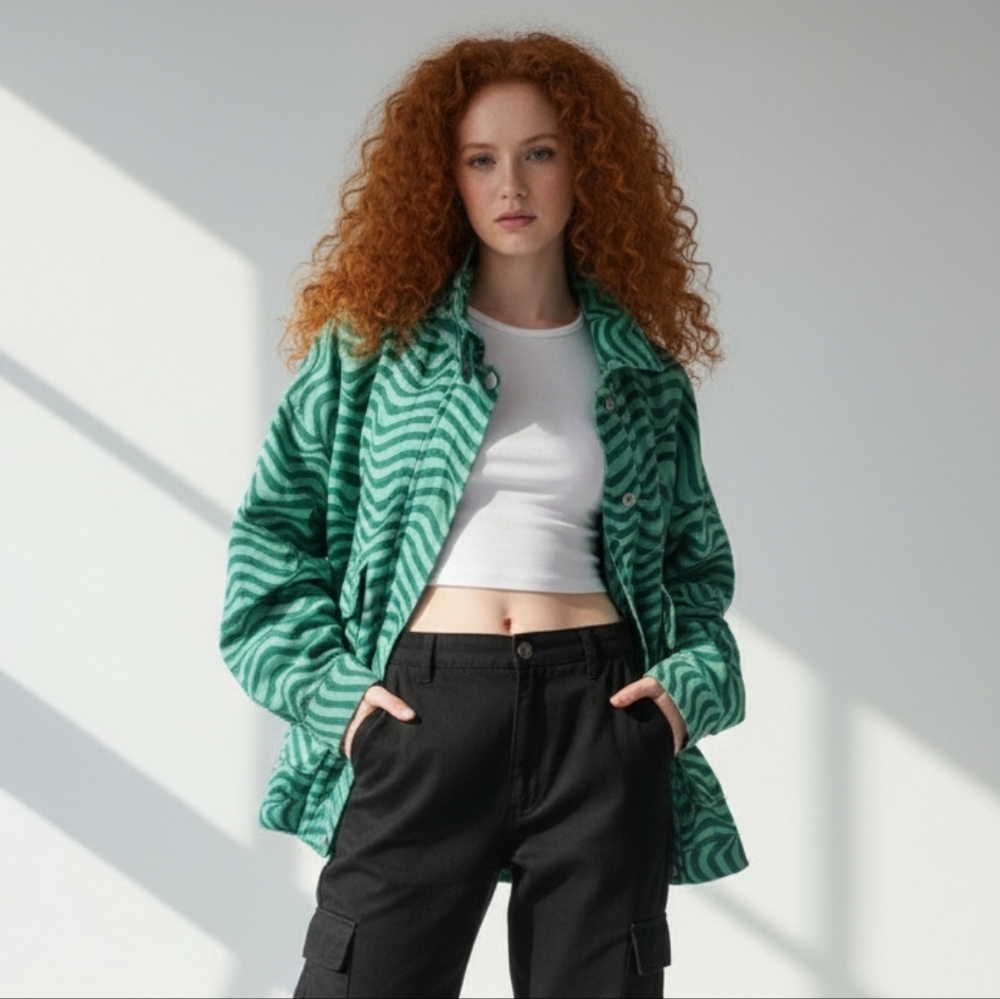 Wild Fable Green Wavy Jacket L Oversized